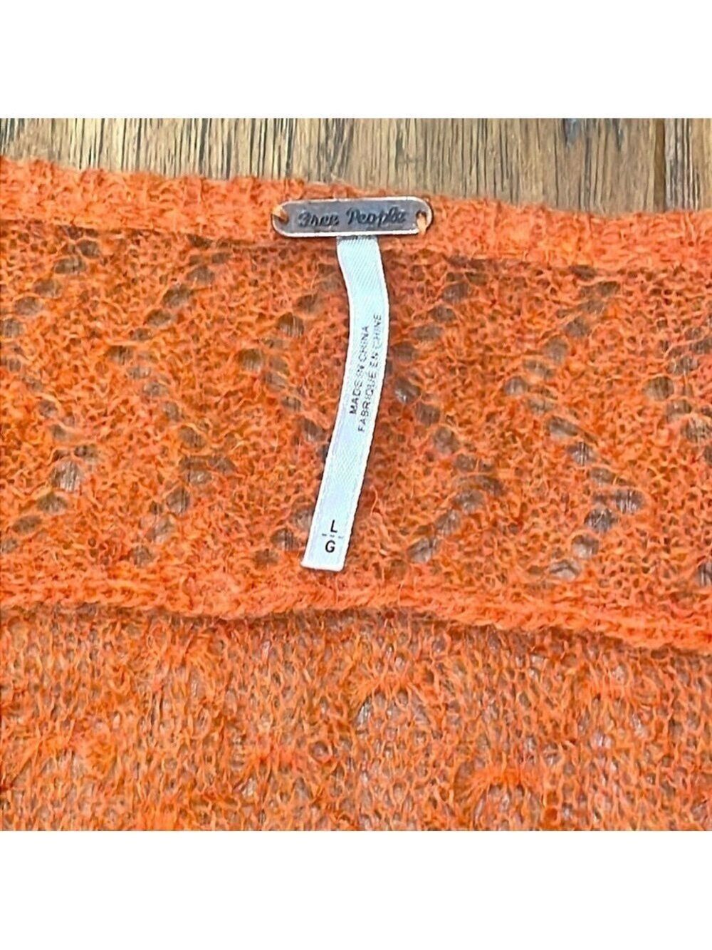 Free People Macaroon Ruffled Neck Mohair Wool Sweater Burnt Orange Ruffle size L - Picture 7 of 9